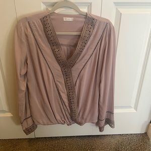 Embroidered drape / faux wrap top